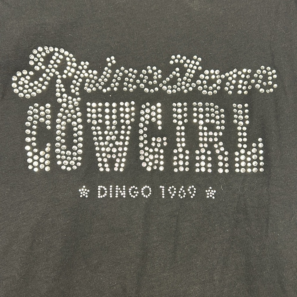 Dingo Rhinestone Cowgirl Black Short Sleeve Shirt Size Medium